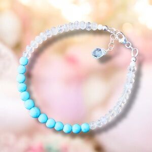 Natural Moonstone Turquoise Bracelet Sterling Silver, June December Birthstones